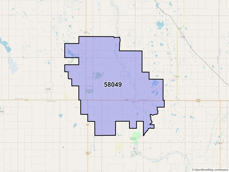 Map of ZIP Code 58049 — Kathryn, ND