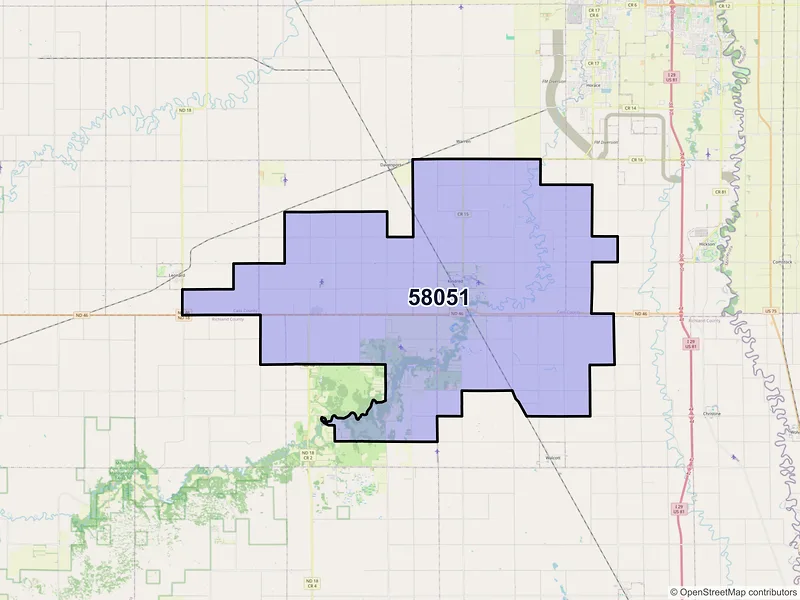 Map of ZIP Code 58051 — Kindred, ND