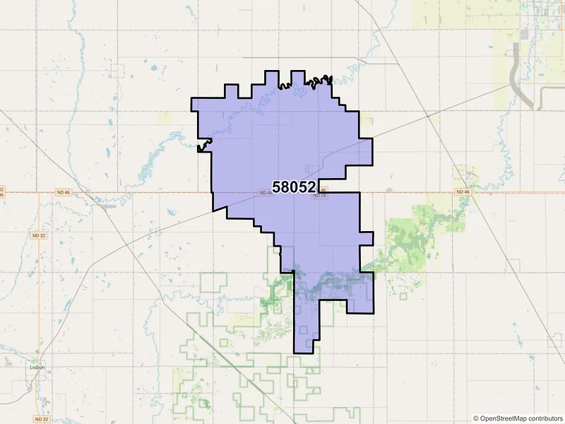 Map of ZIP Code 58052 — Leonard, ND