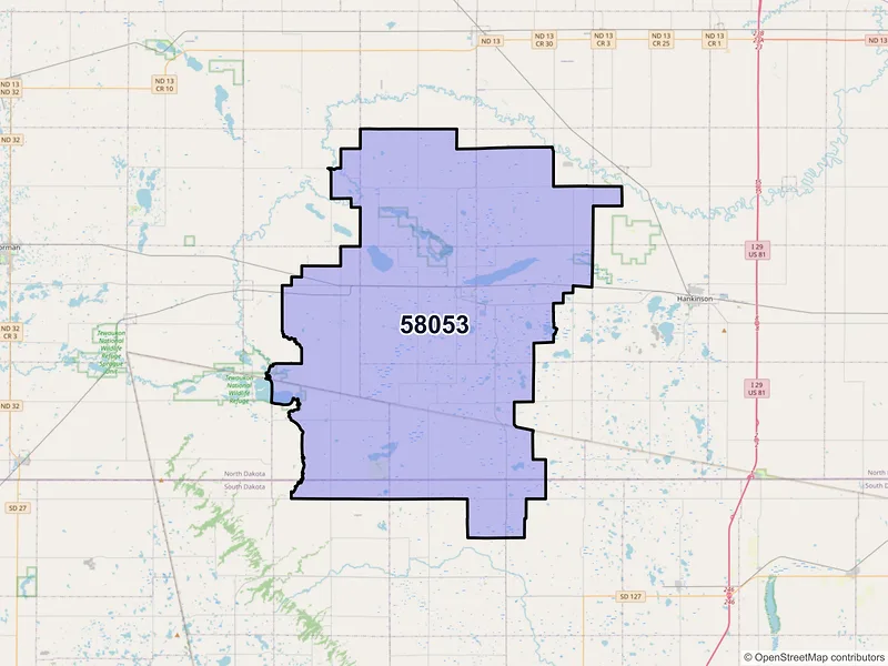 Map of ZIP Code 58053 — Lidgerwood, ND