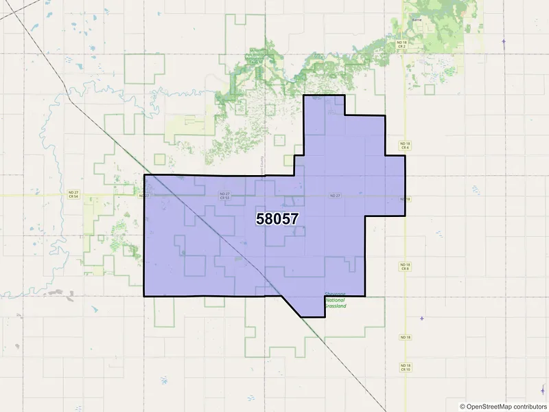 Map of ZIP Code 58057 — Mcleod, ND