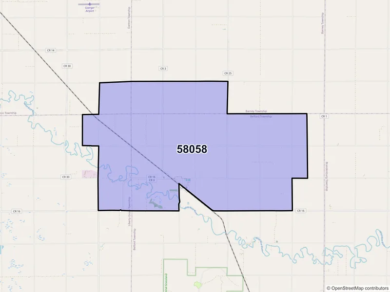 Map of ZIP Code 58058 — Mantador, ND