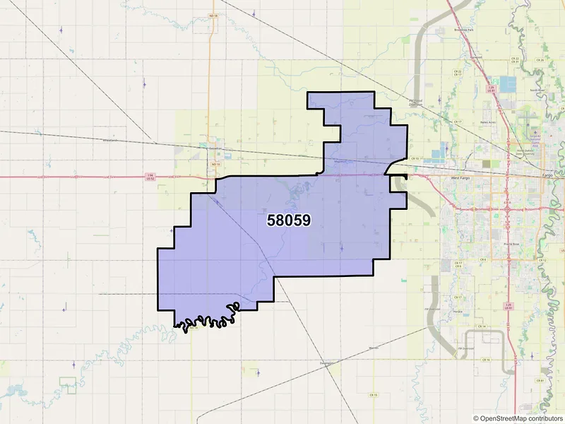 Map of ZIP Code 58059 — Mapleton, ND