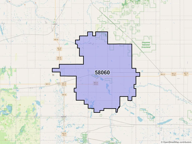 Map of ZIP Code 58060 — Milnor, ND