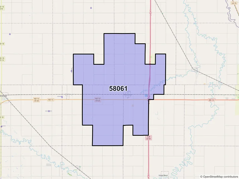 Map of ZIP Code 58061 — Mooreton, ND