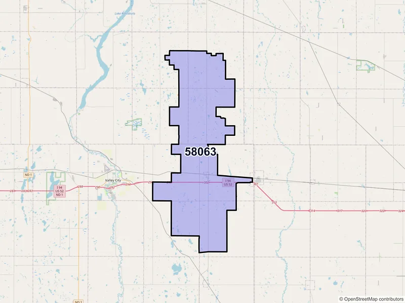 Map of ZIP Code 58063 — Oriska, ND