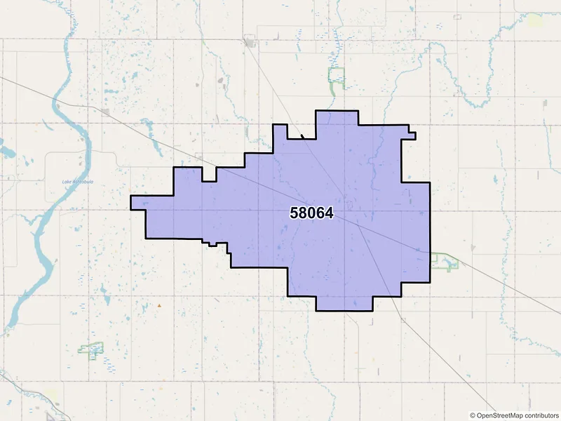 Map of ZIP Code 58064 — Page, ND
