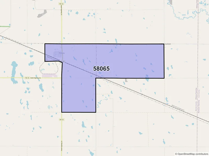 Map of ZIP Code 58065 — Pillsbury, ND