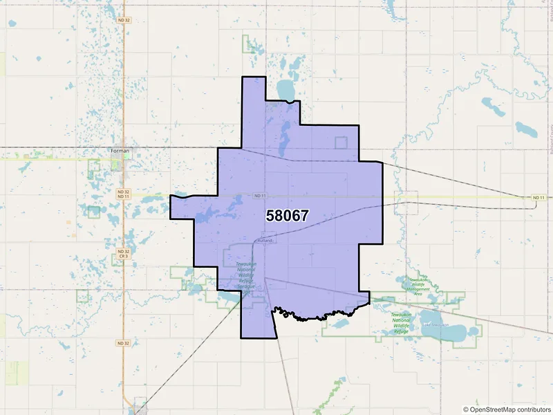 Map of Rutland, North Dakota and ZIP codes