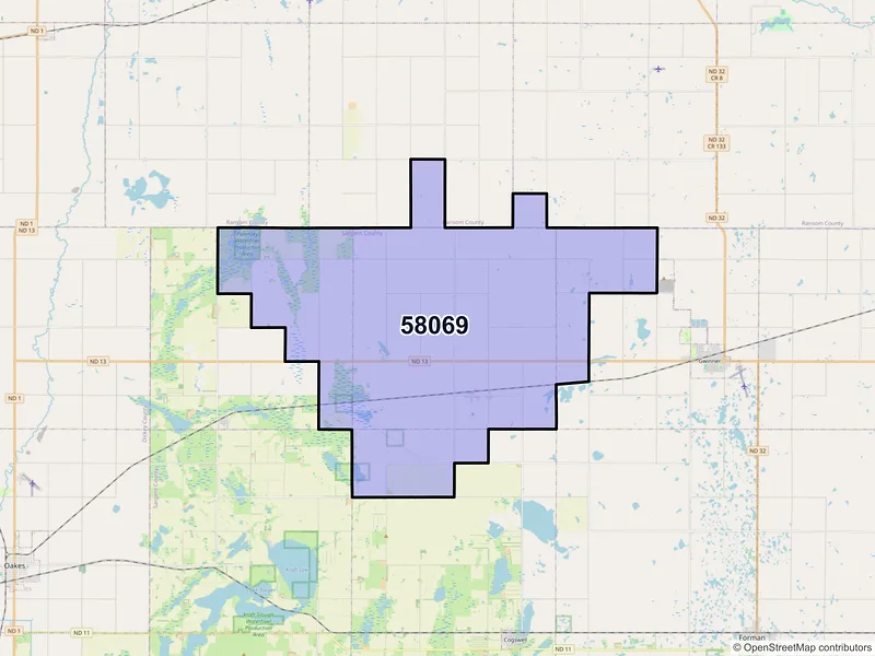 Map of ZIP Code 58069 — Stirum, ND