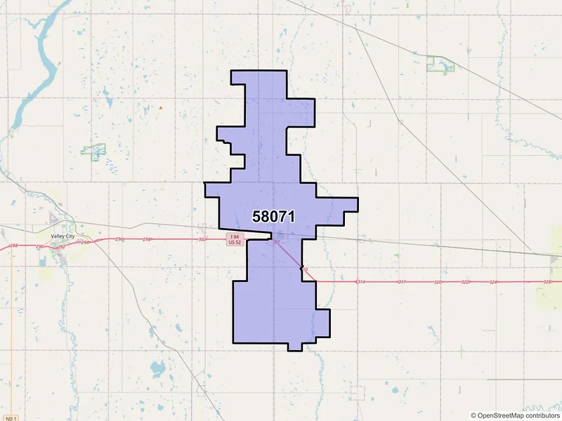 Map of ZIP Code 58071 — Tower City, ND