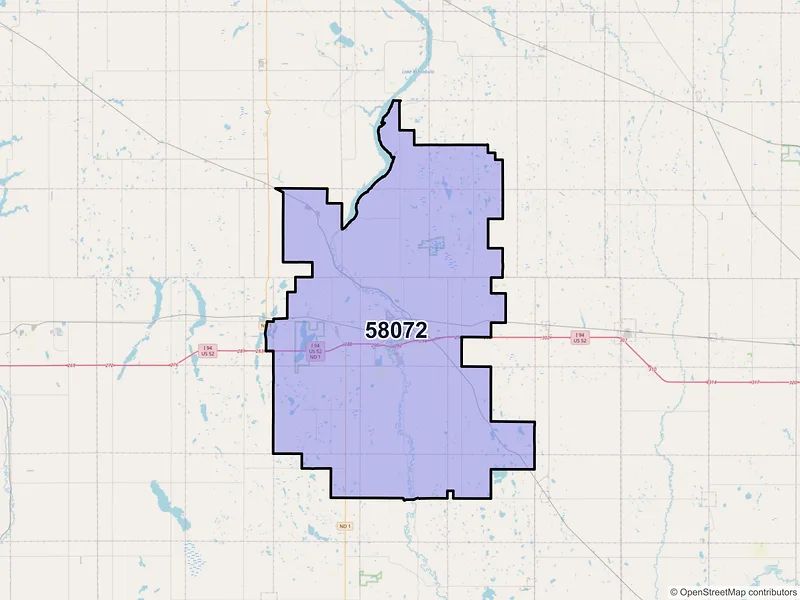 Map of ZIP Code 58072 — Valley City, ND