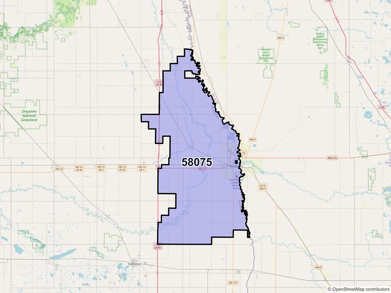 Map of ZIP Code 58075 — Wahpeton, ND