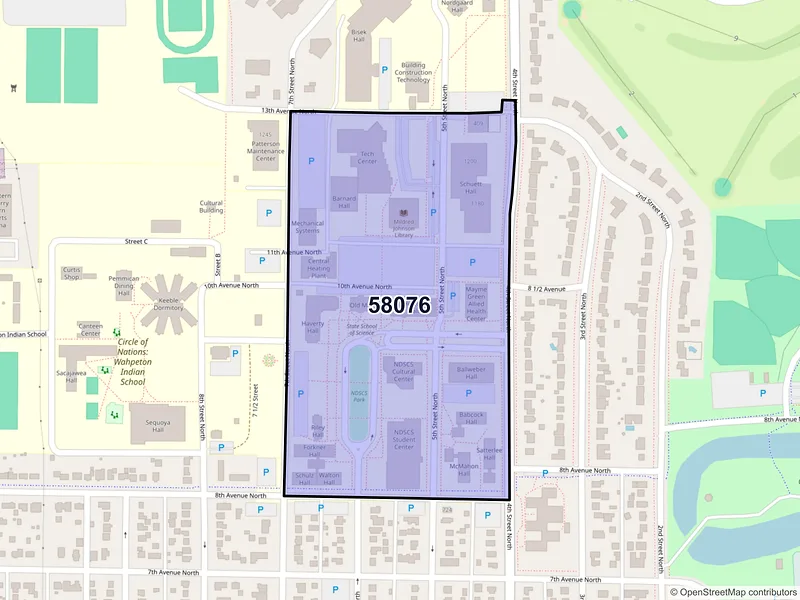 Map of ZIP Code 58076 — Wahpeton, ND