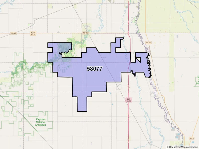 Map of ZIP Code 58077 — Walcott, ND