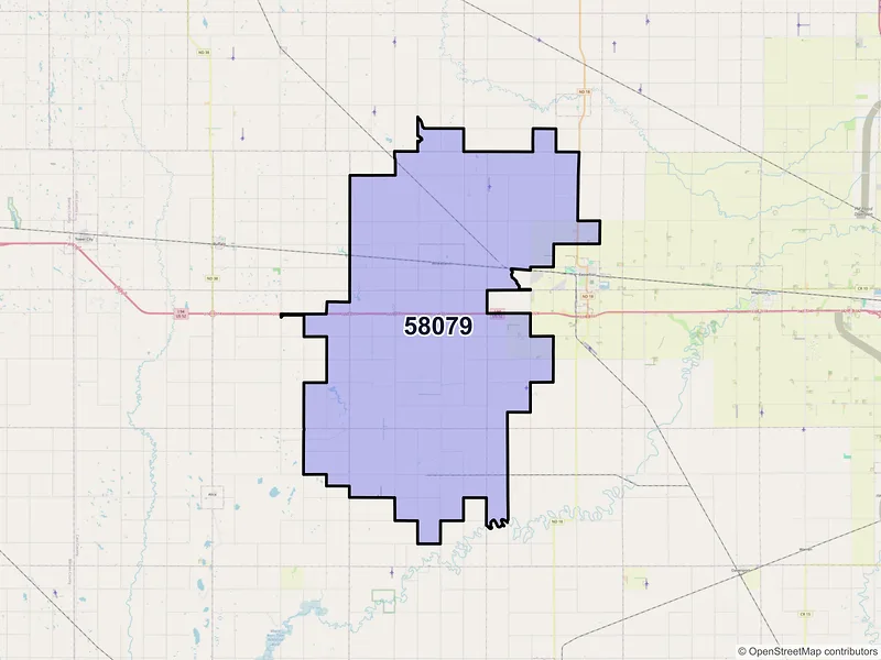 Map of ZIP Code 58079 — Wheatland, ND