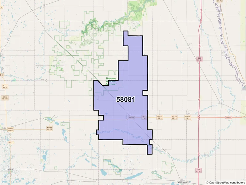 Map of ZIP Code 58081 — Wyndmere, ND
