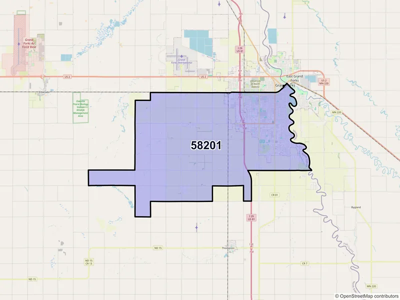 Map of ZIP Code 58201 — Grand Forks, ND