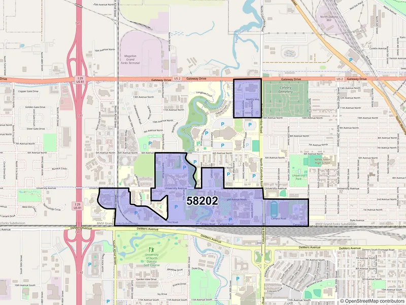 Map of ZIP Code 58202 — Grand Forks, ND