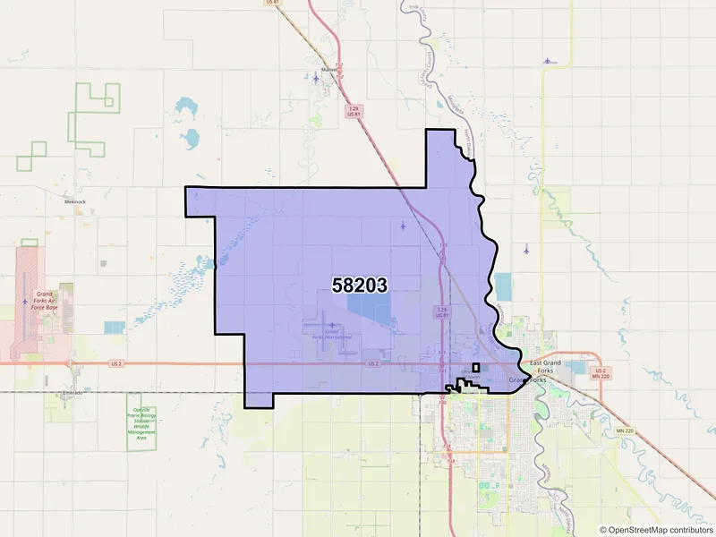 Map of ZIP Code 58203 — Grand Forks, ND