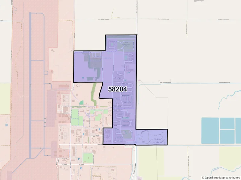 Map of ZIP Code 58204 — Grand Forks AFB, ND