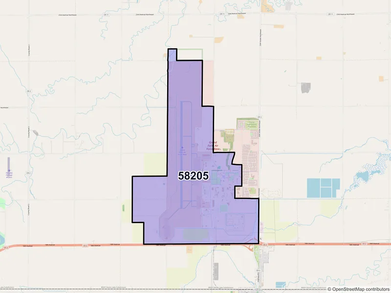 Map of ZIP Code 58205 — Grand Forks AFB, ND