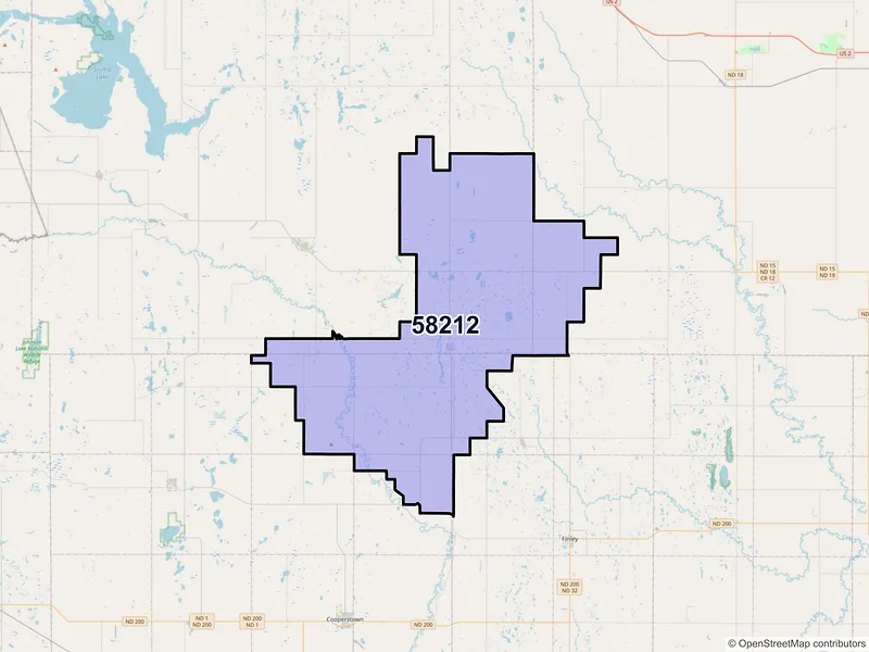 Map of ZIP Code 58212 — Aneta, ND