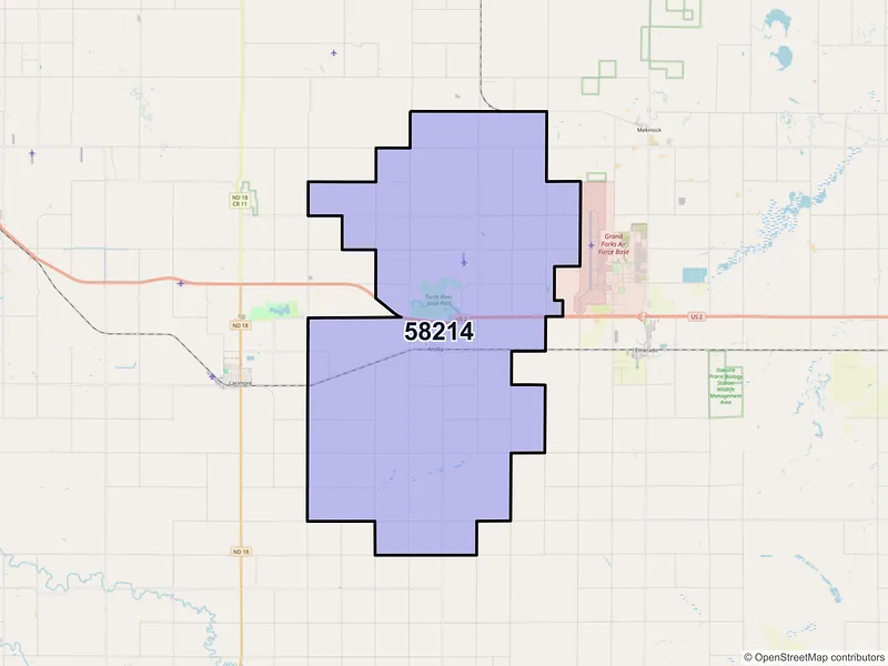 Map of ZIP Code 58214 — Arvilla, ND