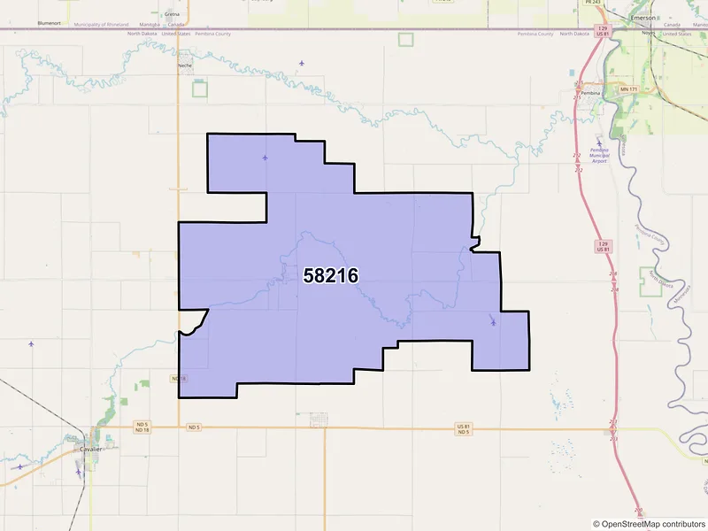 Map of Bathgate, North Dakota and ZIP codes