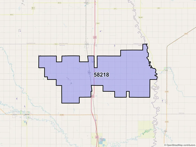 Map of ZIP Code 58218 — Buxton, ND