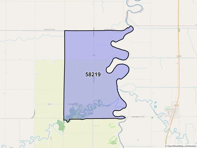 Map of ZIP Code 58219 — Caledonia, ND