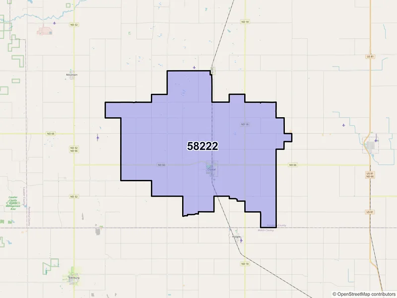 Map of ZIP Code 58222 — Crystal, ND
