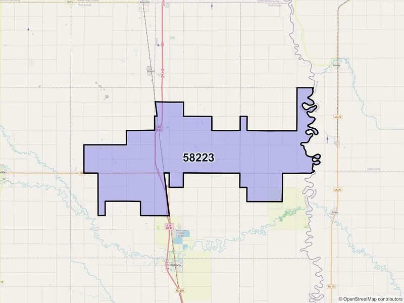 Map of ZIP Code 58223 — Cummings, ND