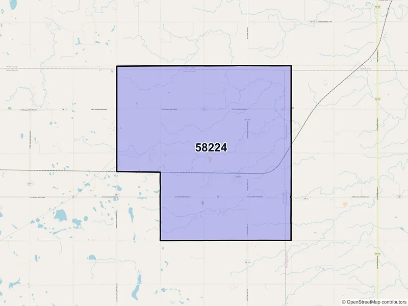 Map of ZIP Code 58224 — Dahlen, ND