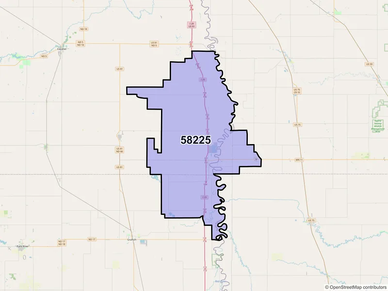 Map of ZIP Code 58225 — Drayton, ND