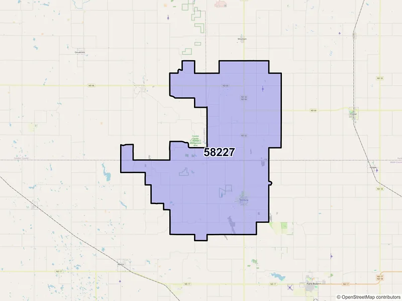 Map of ZIP Code 58227 — Edinburg, ND