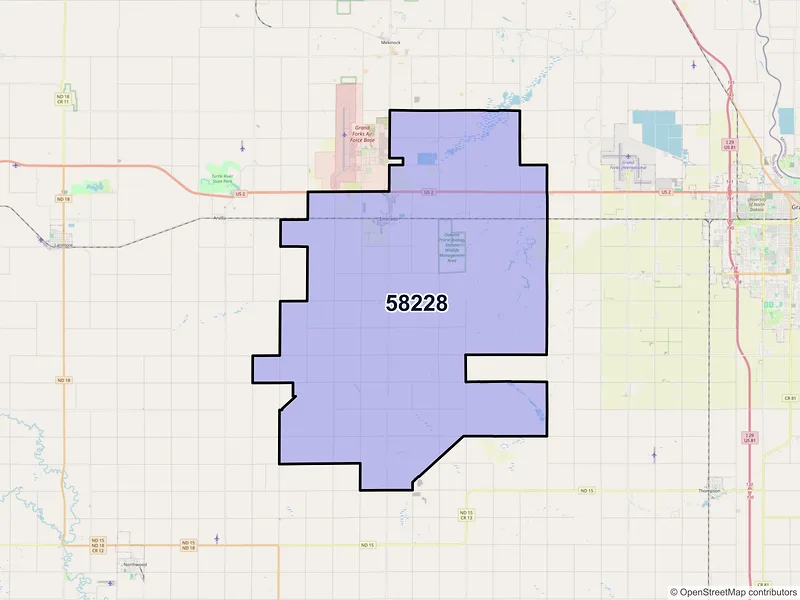 Map of Emerado, North Dakota and ZIP codes