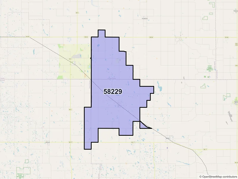 Map of ZIP Code 58229 — Fairdale, ND