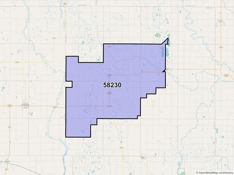 Map of ZIP Code 58230 — Finley, ND