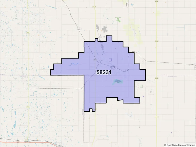 Map of ZIP Code 58231 — Fordville, ND