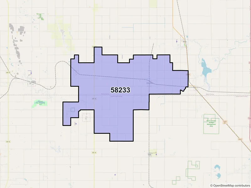 Map of ZIP Code 58233 — Forest River, ND