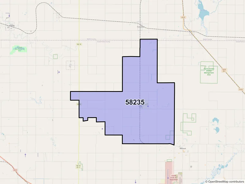 Map of ZIP Code 58235 — Gilby, ND