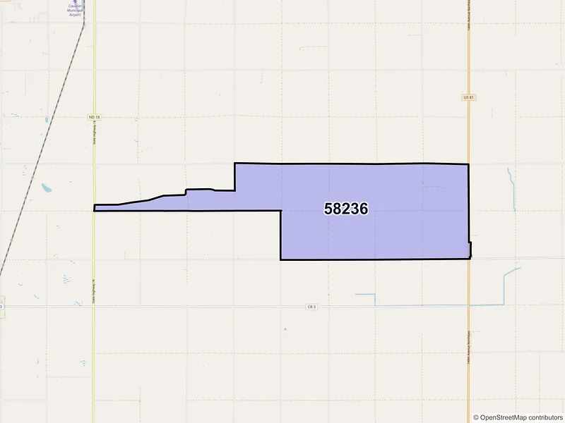 Map of ZIP Code 58236 — Glasston, ND
