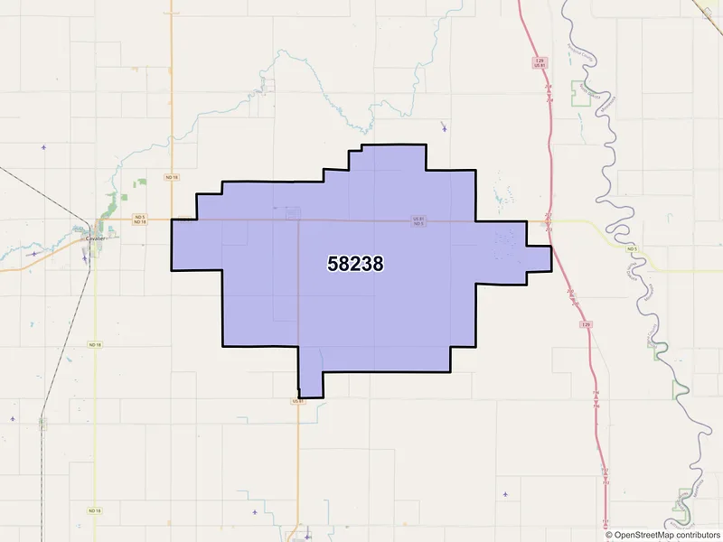 Map of ZIP Code 58238 — Hamilton, ND