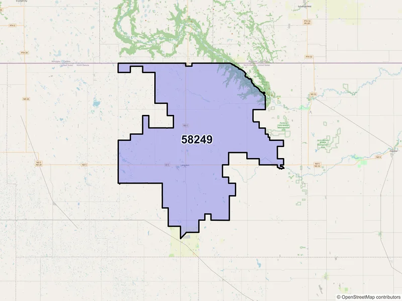 Map of ZIP Code 58249 — Langdon, ND