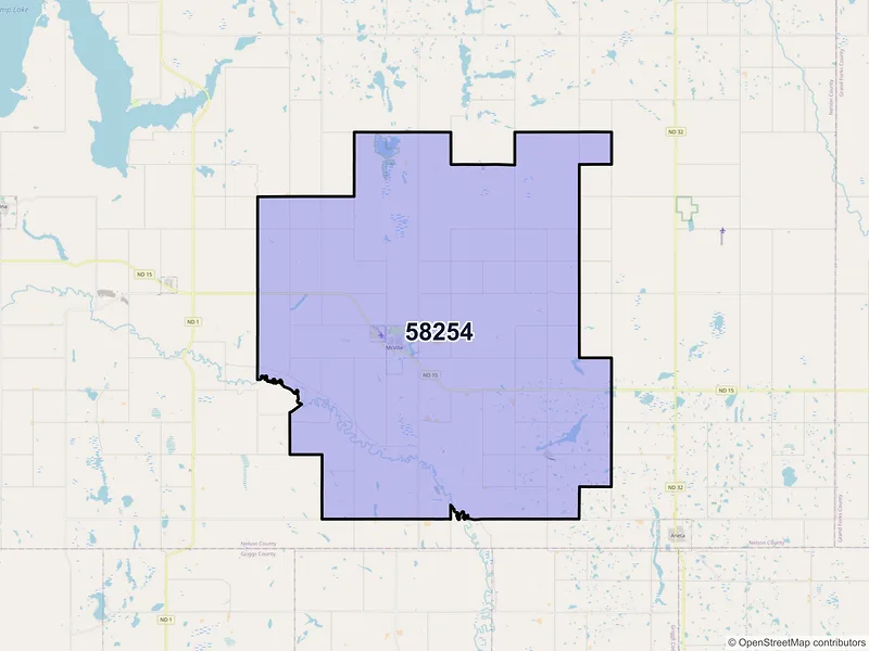 Map of ZIP Code 58254 — Mcville, ND