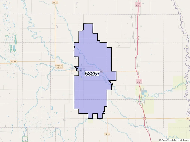Map of ZIP Code 58257 — Mayville, ND