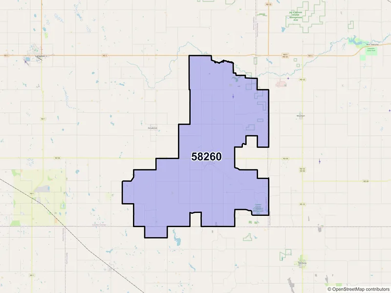 Map of Milton, North Dakota and ZIP codes