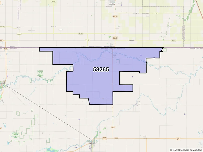 Map of ZIP Code 58265 — Neche, ND