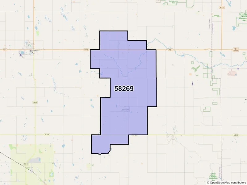 Map of Osnabrock, North Dakota and ZIP codes